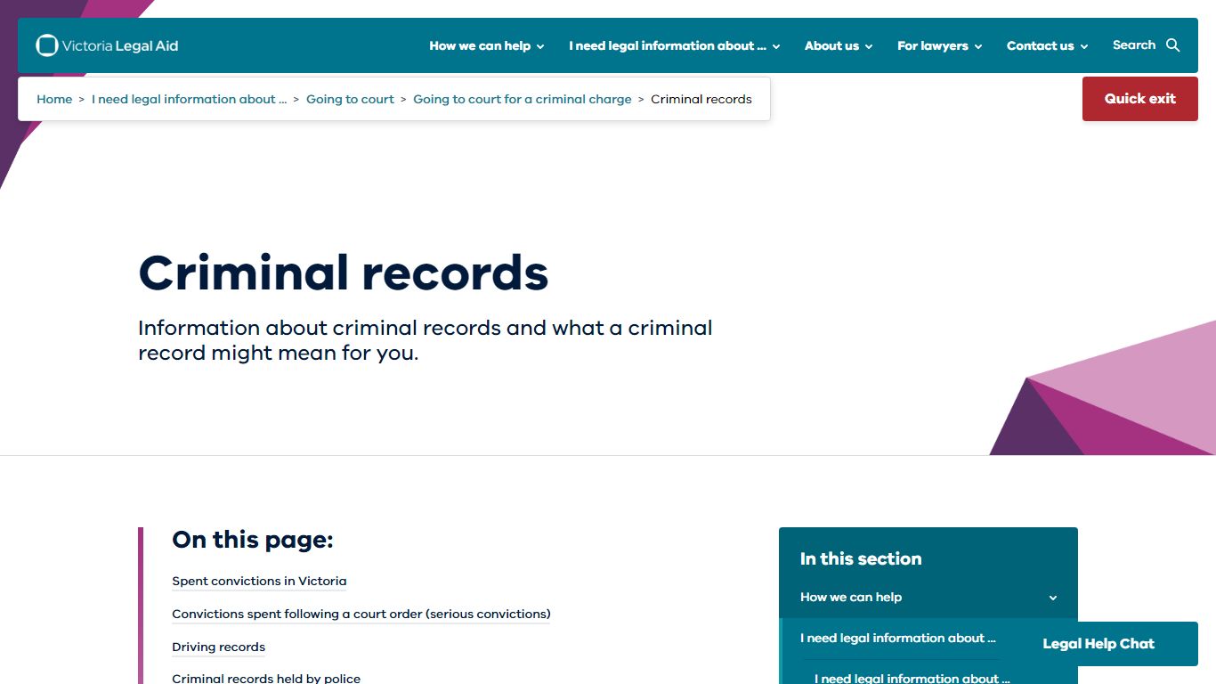 Criminal records | Victoria Legal Aid