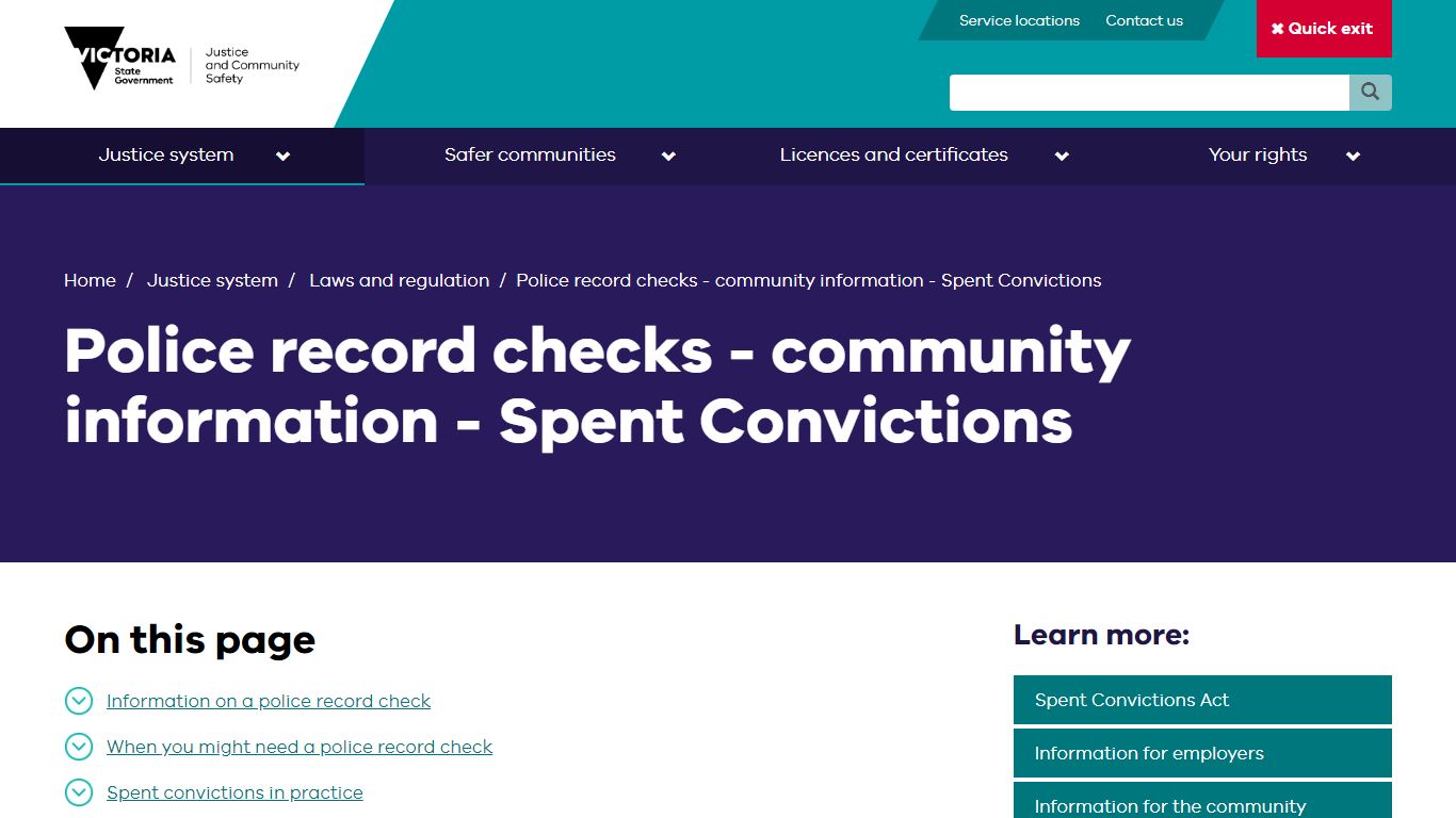 Police record checks - community information - Spent Convictions